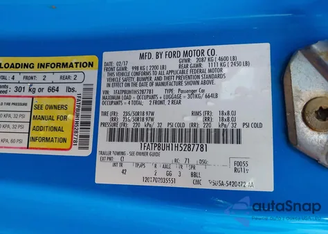 2017 Ford Mustang Ecoboost Premium from USA, damaged, VIN 1FATP8UH1H5287781